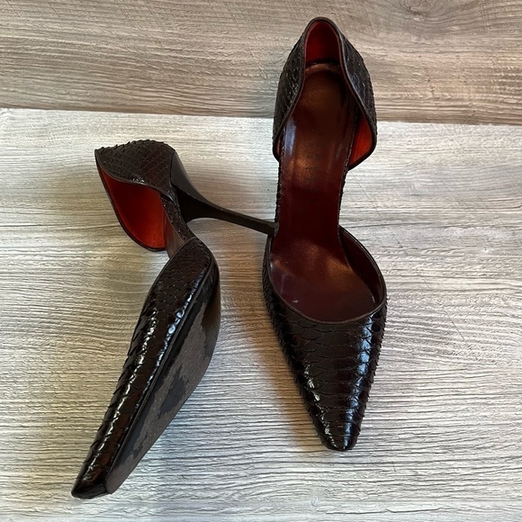 Amazing Edmundo Castillo d’Orsay dark brown leather snake embossed heels size 8 - Picture 2 of 9